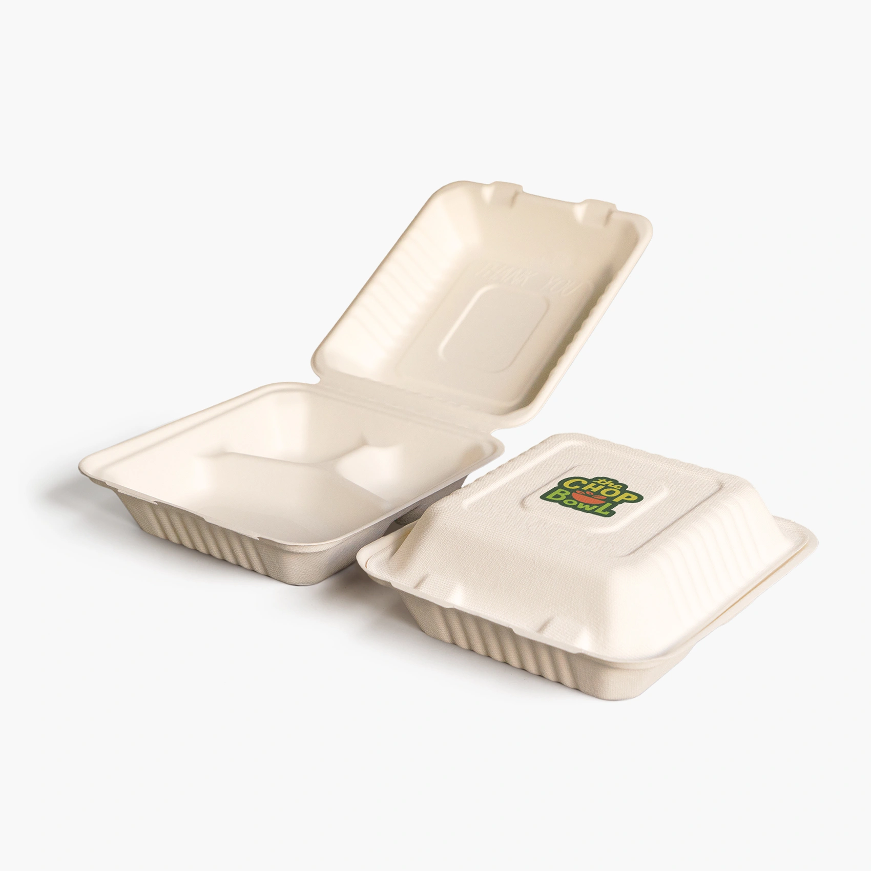 Custom Compostable 3-Compartment Clamshell Container